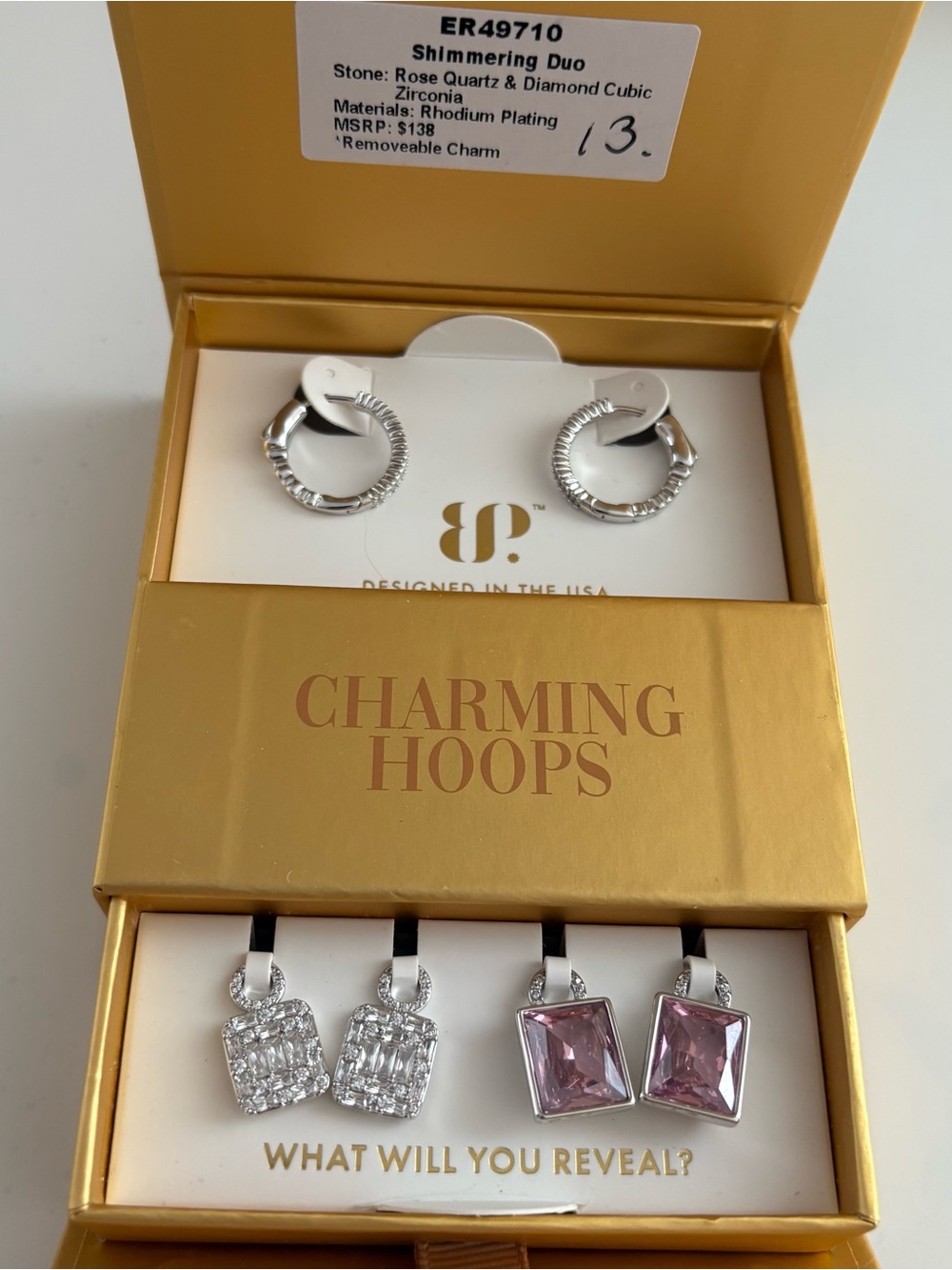 Bomb Party Charming Hoops Shimmering Details ER49710 Rose Quartz Diamond CZ
